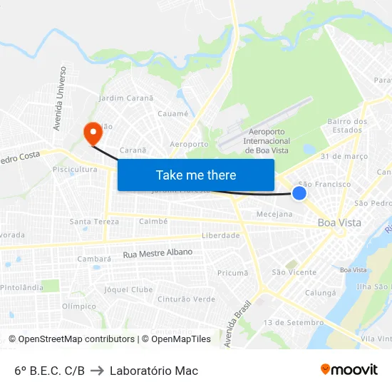 6º B.E.C. C/B to Laboratório Mac map