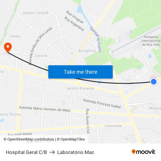 Hospital Geral C/B to Laboratório Mac map