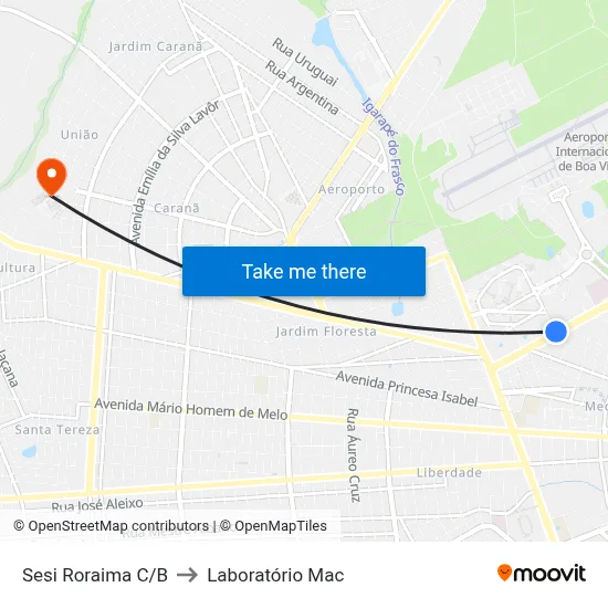 Sesi Roraima C/B to Laboratório Mac map