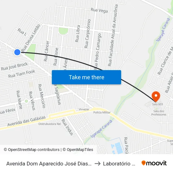 Avenida Dom Aparecido José Dias, 861 to Laboratório Mac map