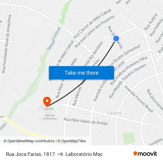 Rua Joca Farias, 1817 to Laboratório Mac map