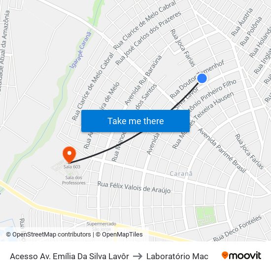 Acesso Av. Emília Da Silva Lavôr to Laboratório Mac map