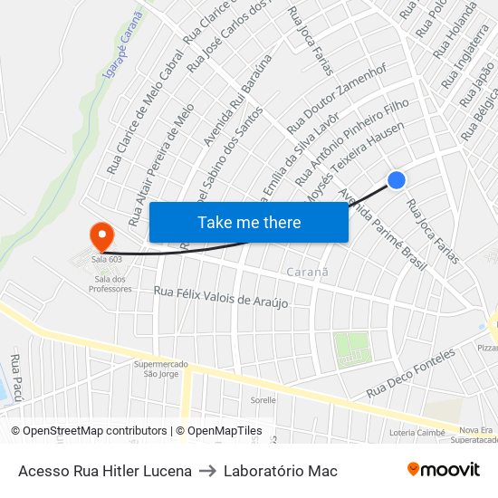 Acesso Rua Hitler Lucena to Laboratório Mac map