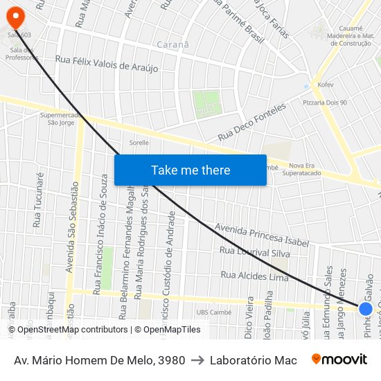 Av. Mário Homem De Melo, 3980 to Laboratório Mac map