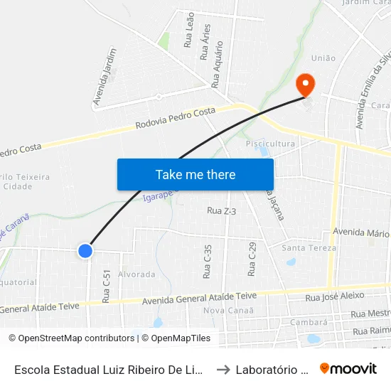 Escola Estadual Luiz Ribeiro De Lima B/C to Laboratório Mac map