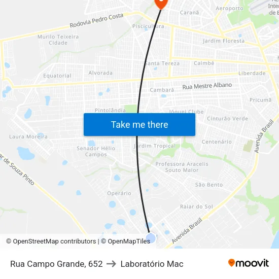 Rua Campo Grande, 652 to Laboratório Mac map