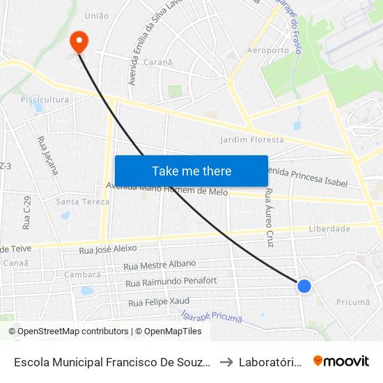 Escola Municipal Francisco De Souza Bríglia B/C to Laboratório Mac map