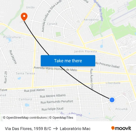 Via Das Flores, 1959 B/C to Laboratório Mac map