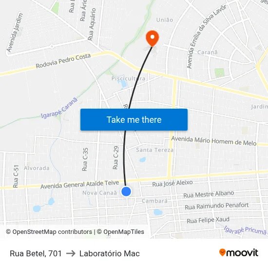 Rua Betel, 701 to Laboratório Mac map