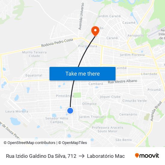 Rua Izidio Galdino Da Silva, 712 to Laboratório Mac map