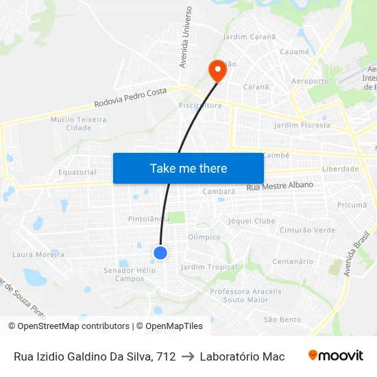 Rua Izidio Galdino Da Silva, 712 to Laboratório Mac map