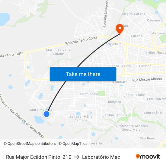 Rua Major Ecildon Pinto, 210 to Laboratório Mac map