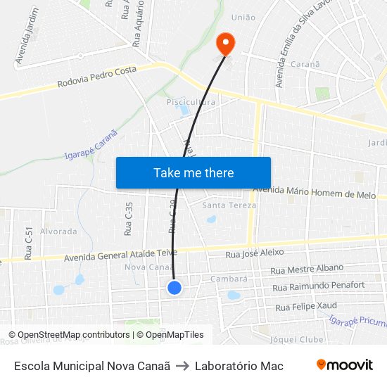 Escola Municipal Nova Canaã to Laboratório Mac map