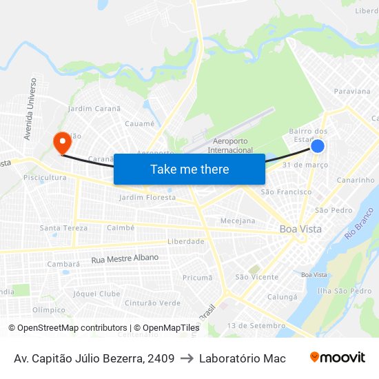 Av. Capitão Júlio Bezerra, 2409 to Laboratório Mac map