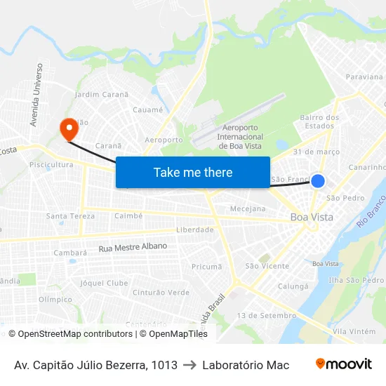 Av. Capitão Júlio Bezerra, 1013 to Laboratório Mac map