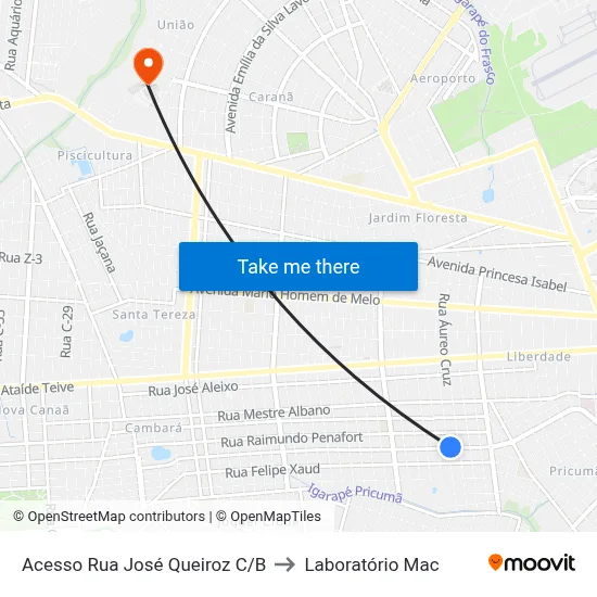 Acesso Rua José Queiroz C/B to Laboratório Mac map