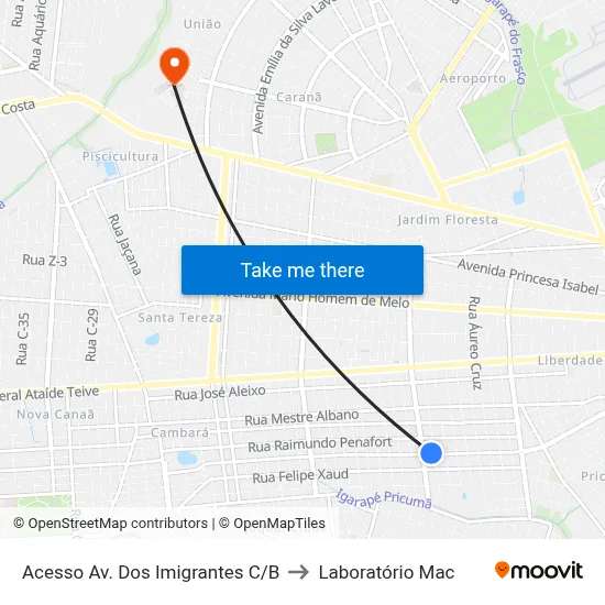 Acesso Av. Dos Imigrantes C/B to Laboratório Mac map