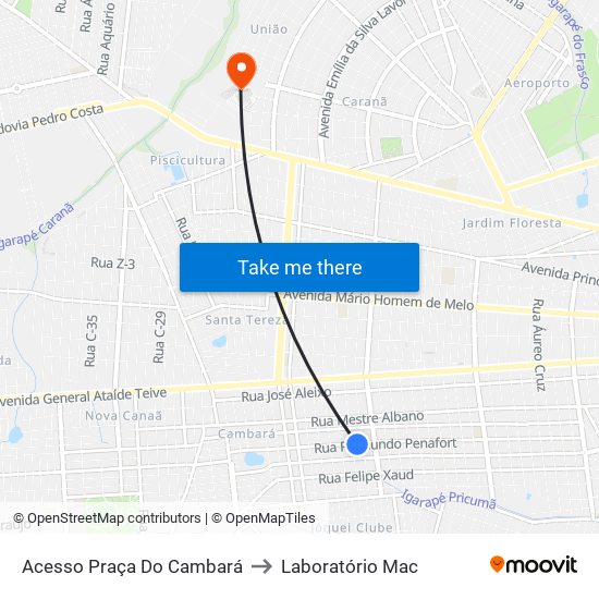 Acesso Praça Do Cambará to Laboratório Mac map