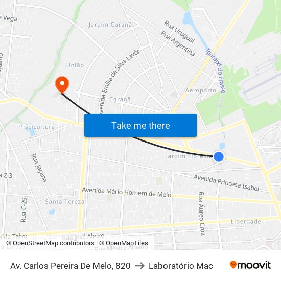 Av. Carlos Pereira De Melo, 820 to Laboratório Mac map