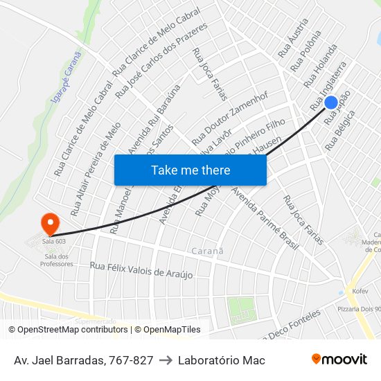 Av. Jael Barradas, 767-827 to Laboratório Mac map