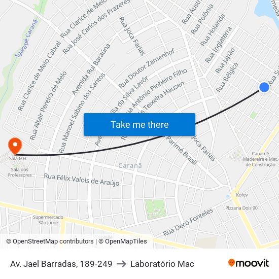 Av. Jael Barradas, 189-249 to Laboratório Mac map