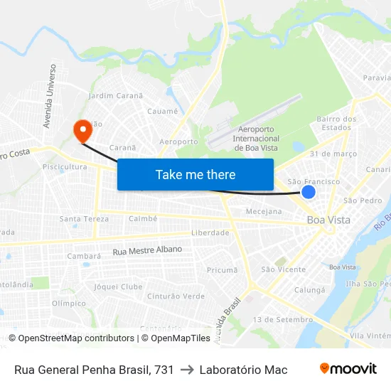 Rua General Penha Brasil, 731 to Laboratório Mac map