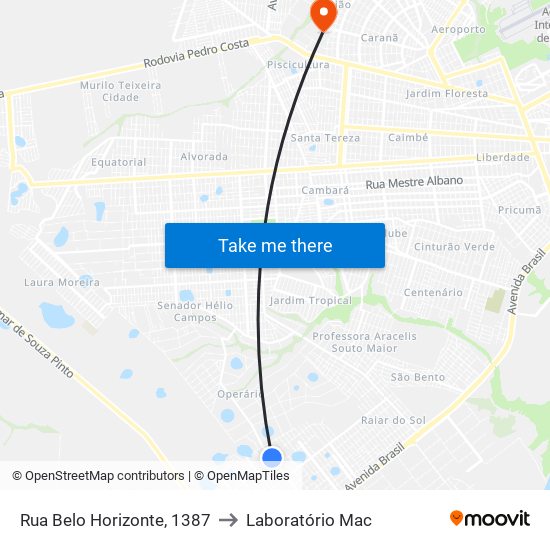 Rua Belo Horizonte, 1387 to Laboratório Mac map