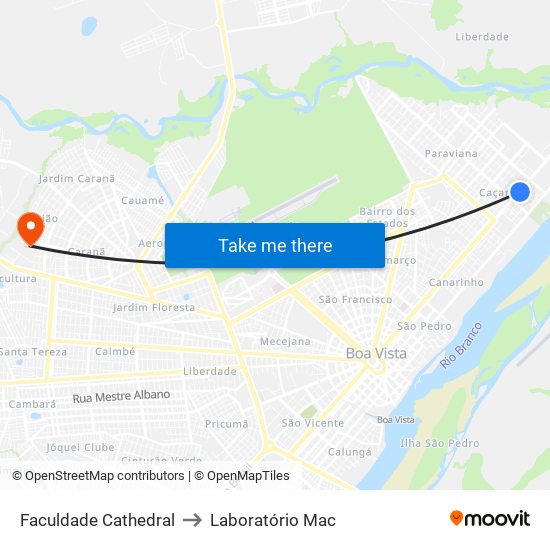 Faculdade Cathedral to Laboratório Mac map