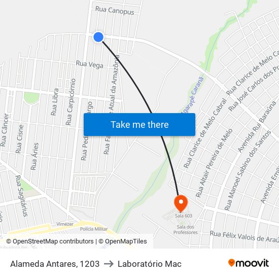 Alameda Antares, 1203 to Laboratório Mac map