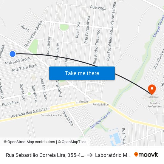 Rua Sebastião Correia Lira, 355-419 to Laboratório Mac map