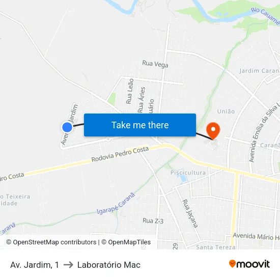 Av. Jardim, 1 to Laboratório Mac map