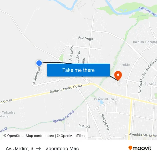 Av. Jardim, 3 to Laboratório Mac map