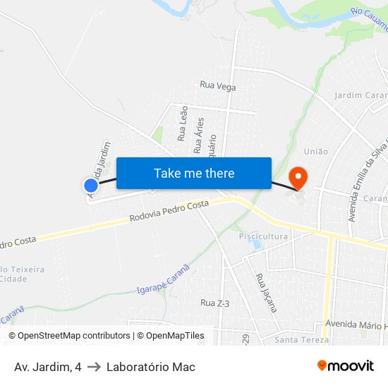 Av. Jardim, 4 to Laboratório Mac map
