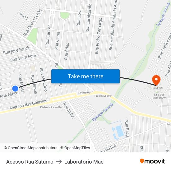 Acesso Rua Saturno to Laboratório Mac map