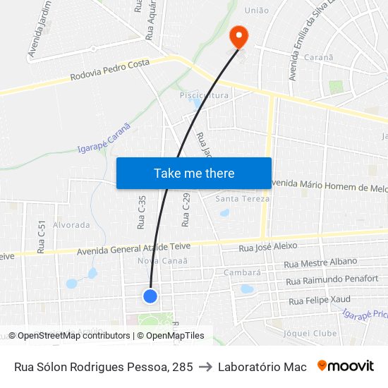 Rua Sólon Rodrigues Pessoa, 285 to Laboratório Mac map