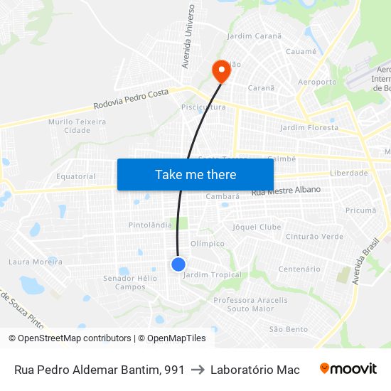 Rua Pedro Aldemar Bantim, 991 to Laboratório Mac map