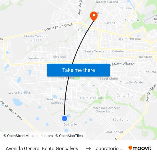 Avenida General Bento Gonçalves 2808 to Laboratório Mac map