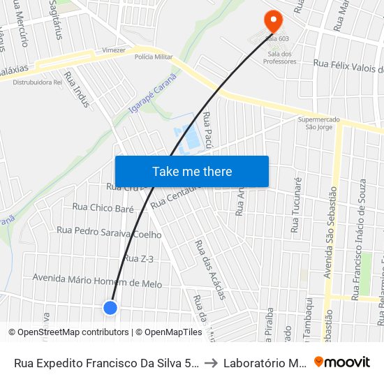 Rua Expedito Francisco Da Silva 561 to Laboratório Mac map