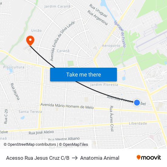 Acesso Rua Jesus Cruz C/B to Anatomia Animal map