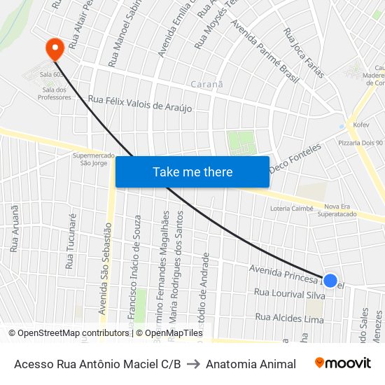 Acesso Rua Antônio Maciel C/B to Anatomia Animal map