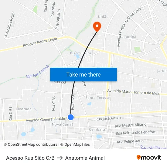 Acesso Rua Sião C/B to Anatomia Animal map