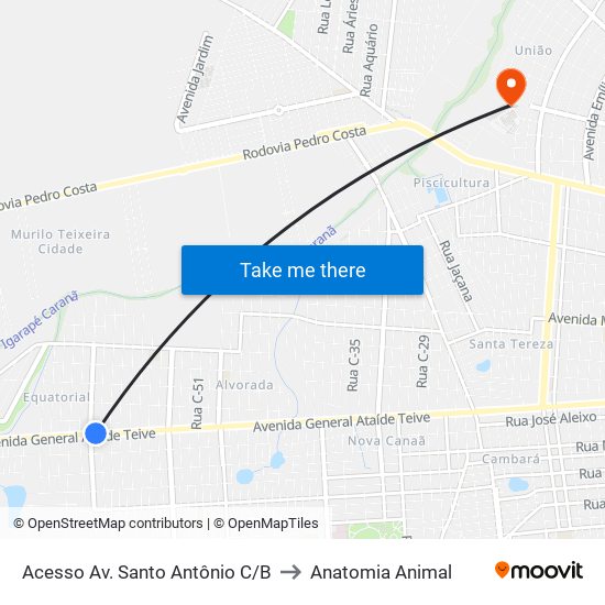 Acesso Av. Santo Antônio C/B to Anatomia Animal map