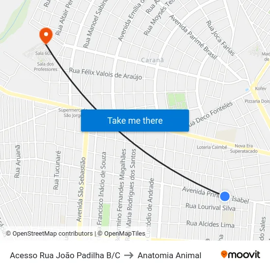 Acesso Rua João Padilha B/C to Anatomia Animal map