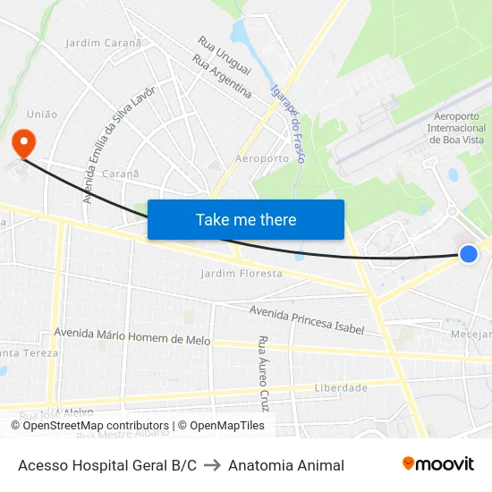 Acesso Hospital Geral B/C to Anatomia Animal map