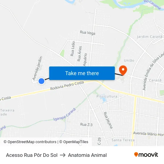 Acesso Rua Pôr Do Sol to Anatomia Animal map