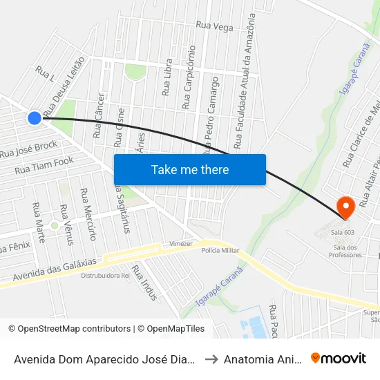 Avenida Dom Aparecido José Dias, 861 to Anatomia Animal map