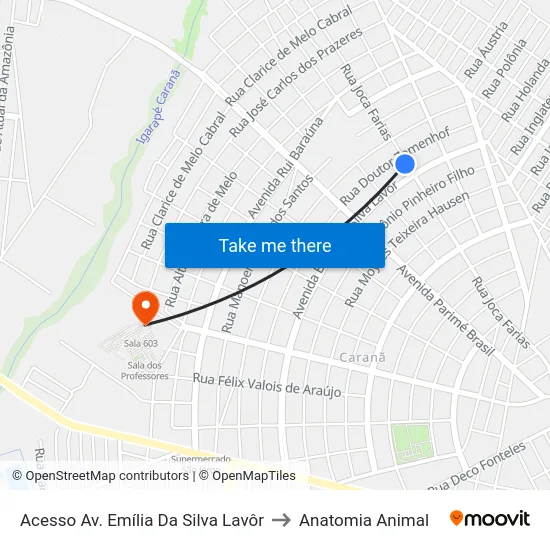 Acesso Av. Emília Da Silva Lavôr to Anatomia Animal map