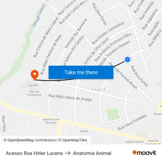 Acesso Rua Hitler Lucena to Anatomia Animal map