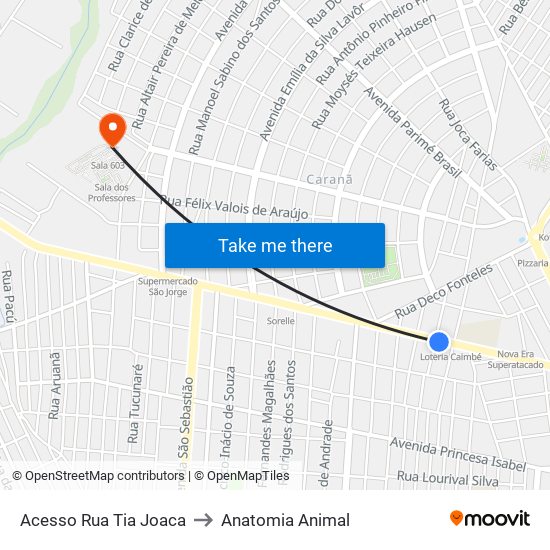 Acesso Rua Tia Joaca to Anatomia Animal map