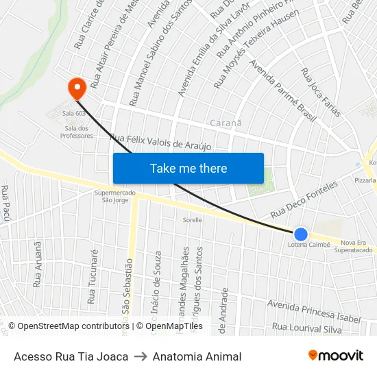 Acesso Rua Tia Joaca to Anatomia Animal map